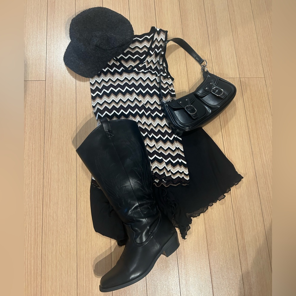 Black, Brown and Cream Y2K Zigzag Knit Tank